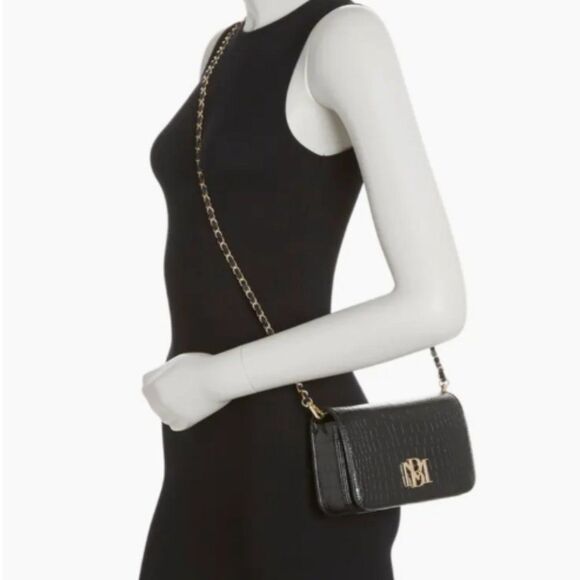 NWT BADGLEY MISCHKA BLACK VEGAN LEATHER CROC EMBOSSED CROSSBODY W/LOGO PLATE $99 - Picture 11 of 11